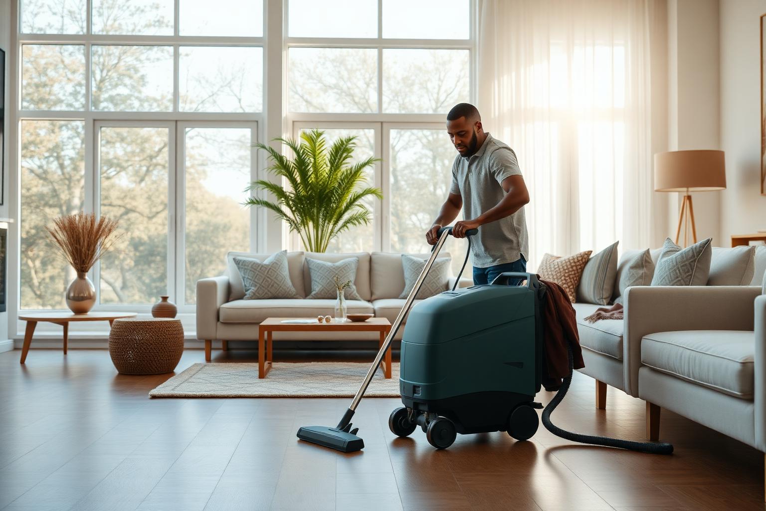 Professional cleaner working in a modern home