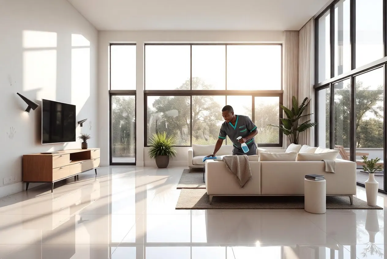 ABUTI professional cleaner progressively transforming a neglected living room